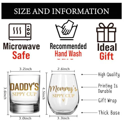 Daddy's Sippy Cup Whiskey Glass & Mommy's Sippy Cup Wine Glass - color: Golden