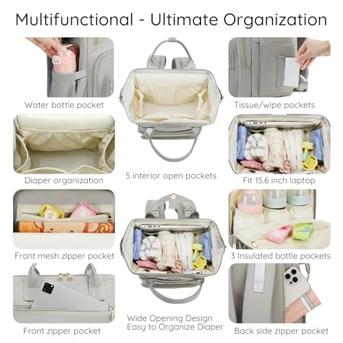 AIJIEKE Large Diaper Bag Backpack, Extra Wide Travel Diaper Bag, Gray - color: Grey