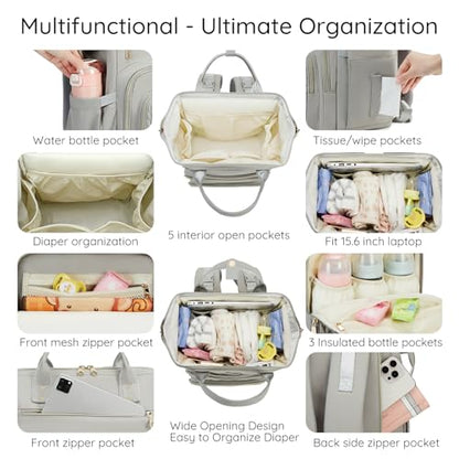 AIJIEKE Large Diaper Bag Backpack, Extra Wide Travel Diaper Bag, Gray - color: Grey