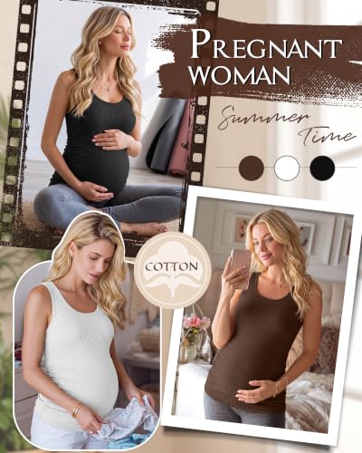 Riyiper 3 Pack Women's Maternity Tank Tops - color: Black, White, Coffee, size: X-Large