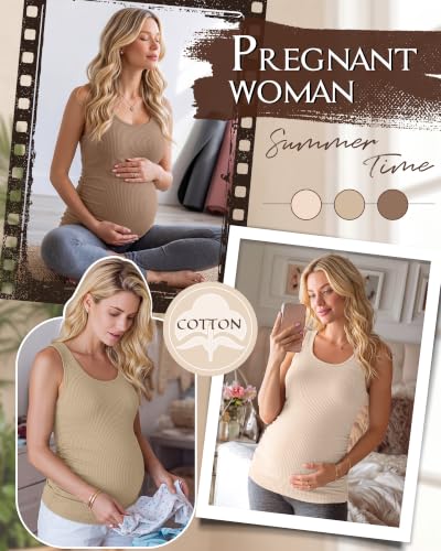Riyiper 3 Pack Women's Maternity Tank Tops - color: Light Brown, Khaki, Apricot, size: Medium