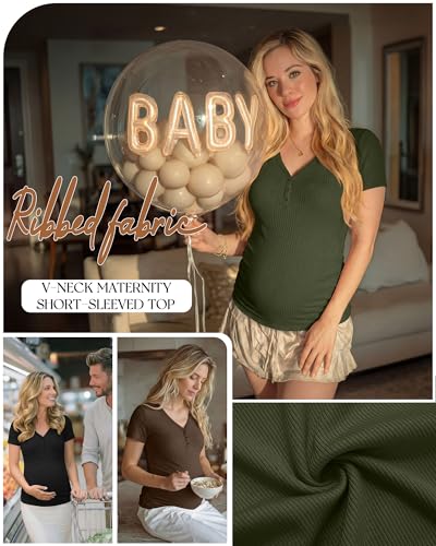 3 Pack Women's Maternity Shirts - color: Army Green, Coffee, Black, size: X-Large