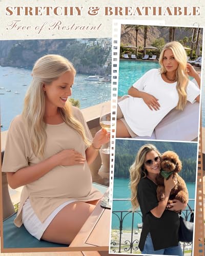 4 Pack Women's Maternity T Shirts - color: Khaki, Light Coffee, White, Black, size: Medium
