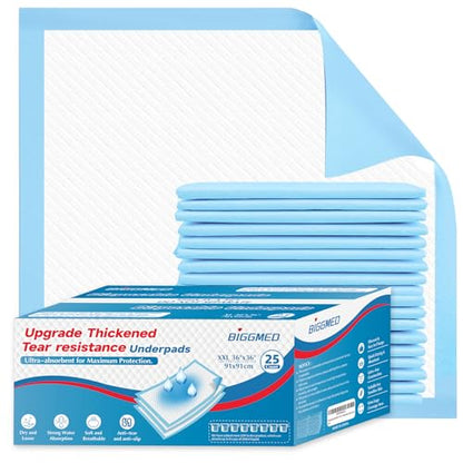 BIGGMED 36" x 36" Tear-Resistant Chucks Pads Disposable 25-Pack - size: 36"x36"-25Count-Large