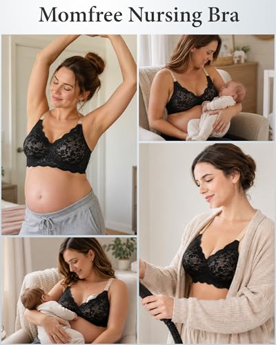 Lace Nursing Bras for Breastfeeding, Wireless Maternity Bra - color: Beige/Black, size: X-Large