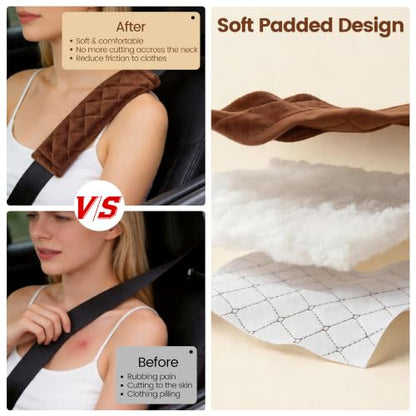 Amooca 2 Pack Seat Belt Covers Soft Shoulder Pad for Cars & Backpack - color: Brown