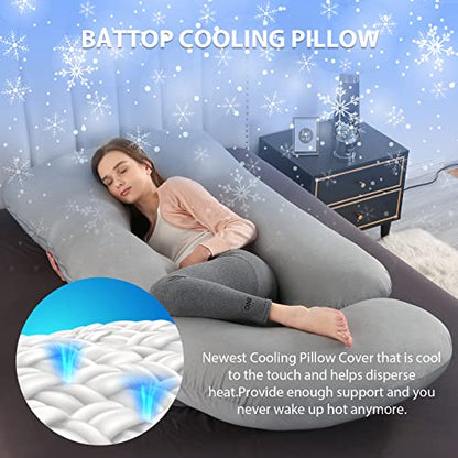 BATTOP Pregnancy Pillows for Sleeping- U Shaped Full Body Maternity Pillow, Pregnancy Pillow for Side Sleepers with Removable Cooling Cover, Supports Back, Hips, Belly & Legs (Cooling Grey) - color: Cooling Grey