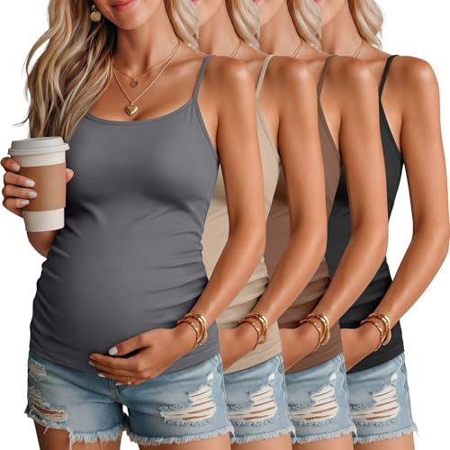 4 Pack Maternity Tank Tops - color: Dark Gray, Apricot, Coffee, Black, size: Large