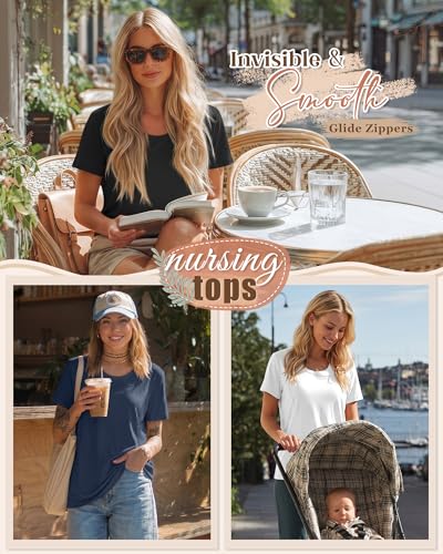 3 Pack Nursing Tops for Women - color: Haze Blue, White, Black, size: XX-Large