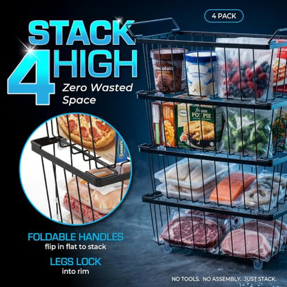 Freezer Organizer Bins 4-Pack, Fits Most 5–7 Cu. Ft. - Black - color: Black