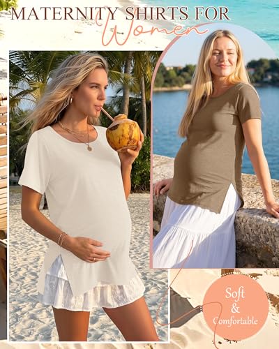 3 Pack Women's Maternity Shirts - color: Cream, Khaki, Mocha, size: XX-Large