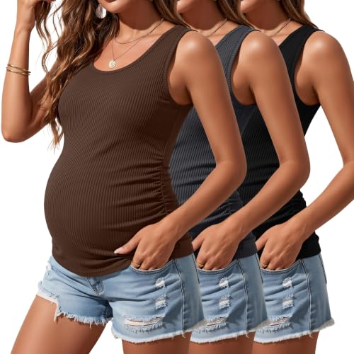 Riyiper 3 Pack Women's Maternity Tank Tops - color: Black, Coffee, Dark Gray, size: Small