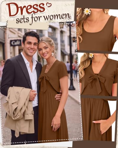 Women's Maxi Sundress Cropped Cardigan Set - color: Brown, size: X-Large