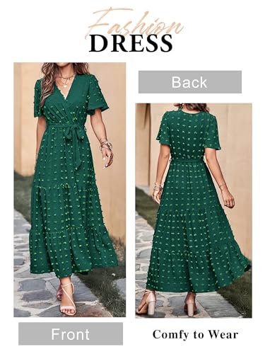 MASCOMODA Womens Summer Swiss Dot Maxi Dresses Wrap Boho Floral Long Dress - color: Dark Green, size: X-Large