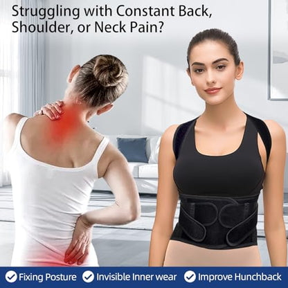 Upgraded Posture Corrector for Women & Men, Back Brace for Upper/Lower Back Pain, Herniated Disc, Sciatica,Adjustable Support & Bionic Panel L (34"-38")