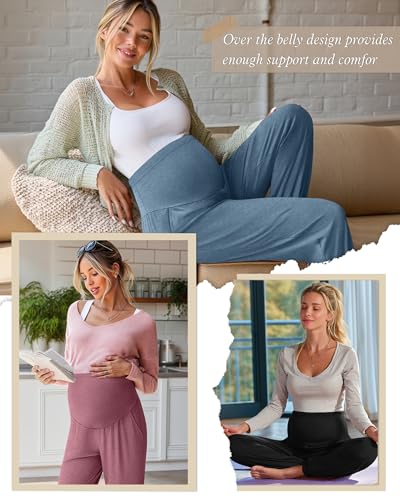 3 Pack Women's Maternity Jogger Pregnancy Sweatpants - color: Pink,blue,black, size: Large