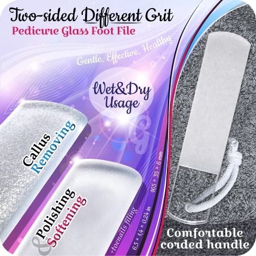 GLADZY Czech Glass Foot File Callus Remover – Double Sided Etched, Different Grit Coarse & Fine Surfaces for Hard Skin & Cracked Heels, Professional Pedicure Tool, Washable Reusable, Made in EU - color: Large