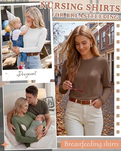 4 Pack Nursing Breastfeeding Tops with Hidden Zipper - color: Army Green, Brown, White, Black, size: Medium