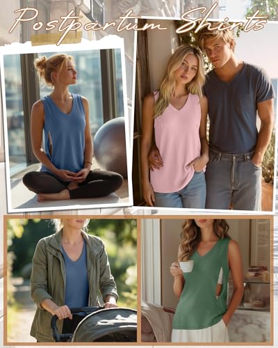 3 Pack Women's Waffle Nursing Tank Tops - color: Green, Pink, Haze Blue, size: Medium