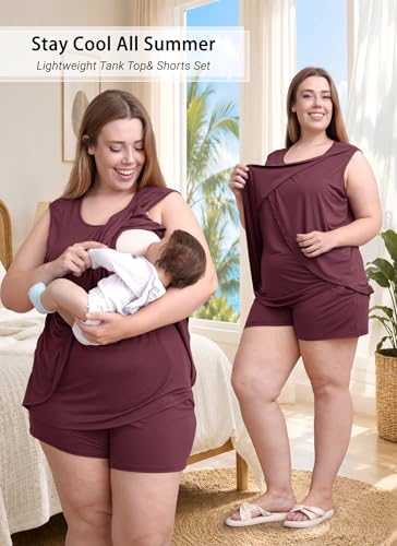 Rnxrbb 4 PCS All-Season Nursing Pajamas Robe Set Maternity Postpartum Pjs - color: Deep Purple, size: Medium