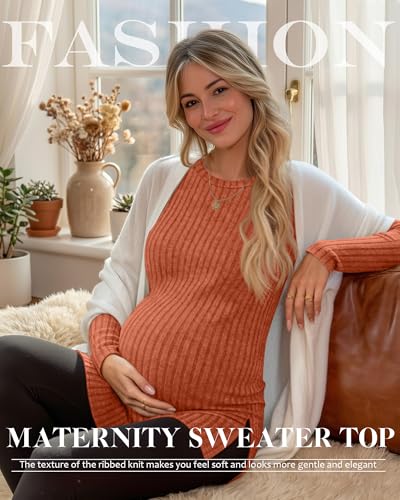 3 Pack Maternity Shirts Pregnancy Sweaters Tunic Tops - color: Pumpkin, Camel, Black, size: Small