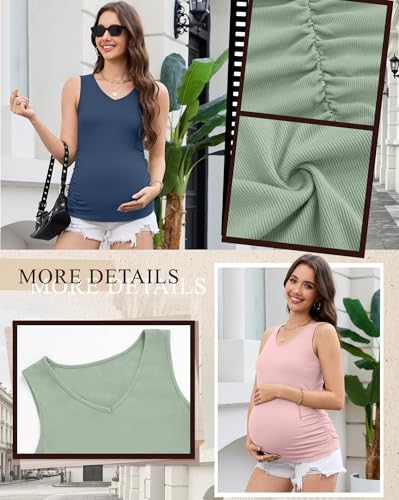 4 Pack Women's Maternity Pregnancy Tanks - color: Gray Blue, Light Pink, Light Green, Black, size: Small
