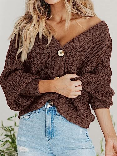 PRETTYGARDEN Women's Chunky Knit Open Front Cardigan Sweaters Fall Outfits - color: Brown, size: X-Small
