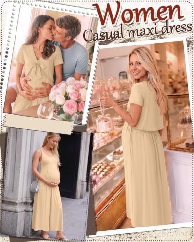 Women's Maxi Sundress Cropped Cardigan Set - color: Apricot, size: Small