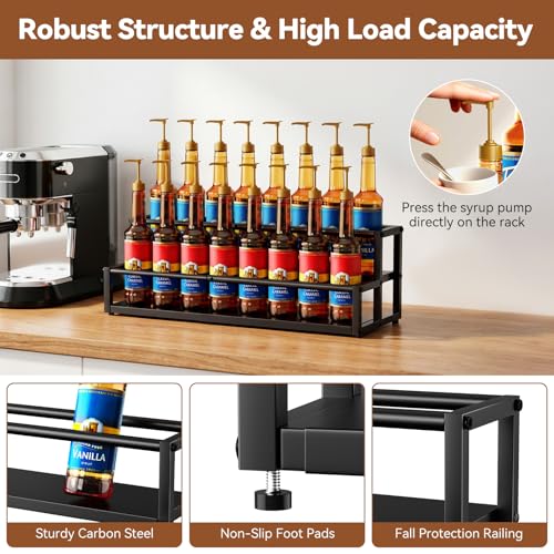 Nuovoware Expandable Coffee Syrup Organizer, 2-Tier Syrup Rack, Black