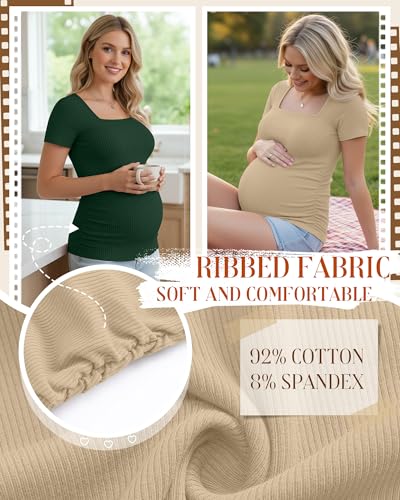 Huukeay 4 Pack Women's Short Sleeve Maternity Shirts - color: Black, Dark Green, Denim Blue, Apricot, size: Small
