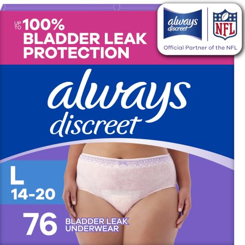 Always Discreet Adult Diapers for Women, Incontinence Underwear, Postpartum Essentials, Disposable Briefs, Max Absorbency, Bladder Leak Protection, Large, 76ct - size: Large