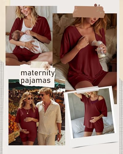Women's 2 Piece Maternity Oversized Set - color: Wine Red, size: Large