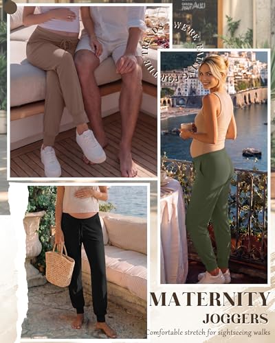 3 Pack Women Maternity Pants Pregnancy Lounge Jogger - color: Black, Army Green, Coffee, size: Medium