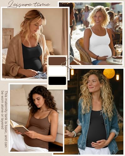 Ficerd 3 Pack Women's Maternity Tank Tops - color: Coffee, White, Black, size: X-Large