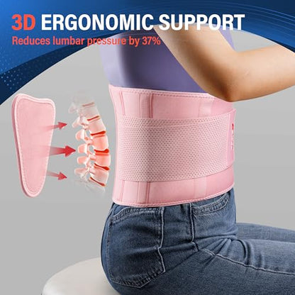 FEATOL Back Brace for Women & Men, Lower Back, Sciatica Pain Relief - color: Pink, size: 4X-Large (63"-68.9")