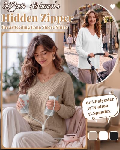 3 Pack Women's Nursing Sweatshirts, 3-Color, Small