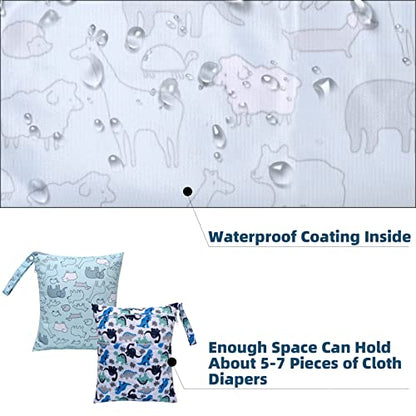 2pcs Waterproof Wet Dry Bags Wet Bags with Two Zippered Pockets - color: Dinosaur