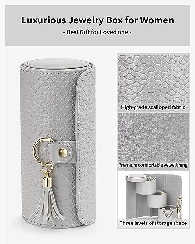 VLANDO Travel Jewelry Organizer, 3 Tier Roll Up Design, Hard Shell Storage - color: C.Grey