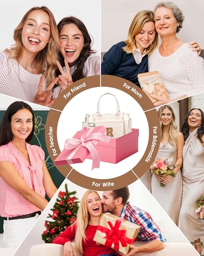 Birthday Gifts for Women, Initial Tote Bag with Makeup Bag - color: Pink, style: N