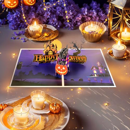 Black Cat Pumpkin Lantern Halloween Cards, Pop Up Halloween Cards. - style: Black Cat