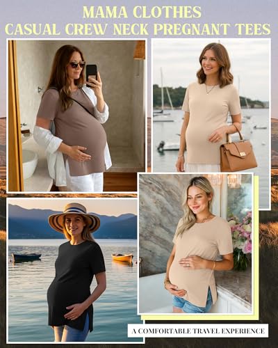 Ficerd 3 Pack Women's Maternity T Shirts - color: Black, Coffee, Apricot, size: Small