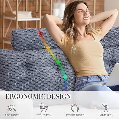 EUHAMS Headboard Pillow Queen with Neck Roll, Triangular Backrest Pillow - color: Grey, size: Queen