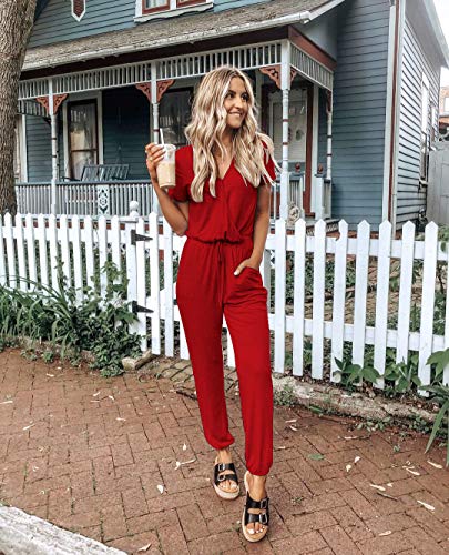 PRETTYGARDEN Jumpsuits for Women Casual Summer Romper - color: Red, size: Small