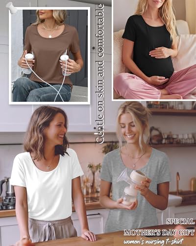 Oakgarden 4 Pack Women's Nursing Shirts - color: Coffee, Light Gray, White, Black, size: Small