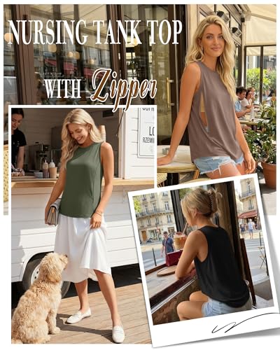 3 Pack Women's Nursing Tank Tops - color: Brown, Olive Green, Black, size: X-Large