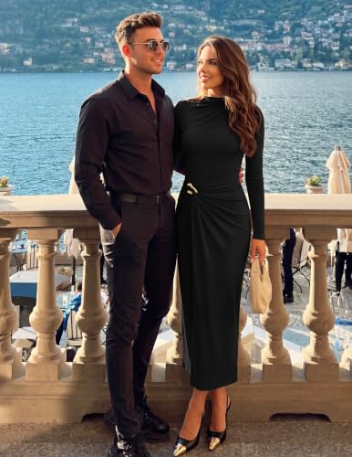 ZESICA Womens Fall Long Sleeve Wedding Guest Midi Dresses - color: Black, size: Large