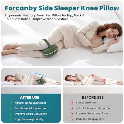 Knee Pillow for Side Sleepers, Memory Foam Leg Pillow, Green - color: Green