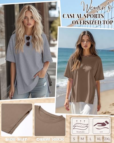 Huukeay 3 Pack Women's Oversized T Shirts Workout Tops - color: Black, Dark Coffee, Mixed Gray, size: X-Large
