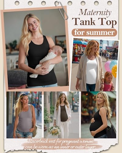 4 Pack Women's Maternity Tank Tops - color: Black, Light Gray, White, Coffee, size: XX-Large