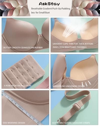 Satin Push Up Bra for Small Breasts & Matching Thong Set - color: Cool Gray, size: 32B